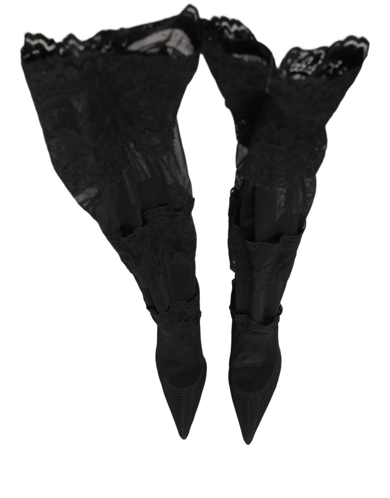 Botas negras por encima de la rodilla con tacón y diseño de calcetín de Dolce & Gabbana