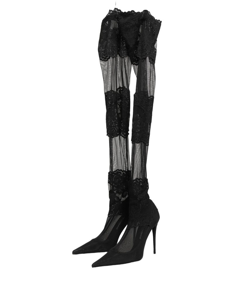 Botas negras por encima de la rodilla con tacón y diseño de calcetín de Dolce & Gabbana
