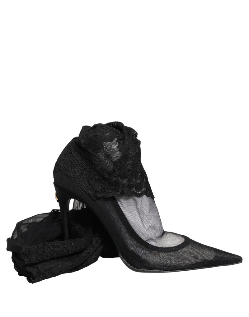 Botas negras por encima de la rodilla con tacón y diseño de calcetín de Dolce & Gabbana