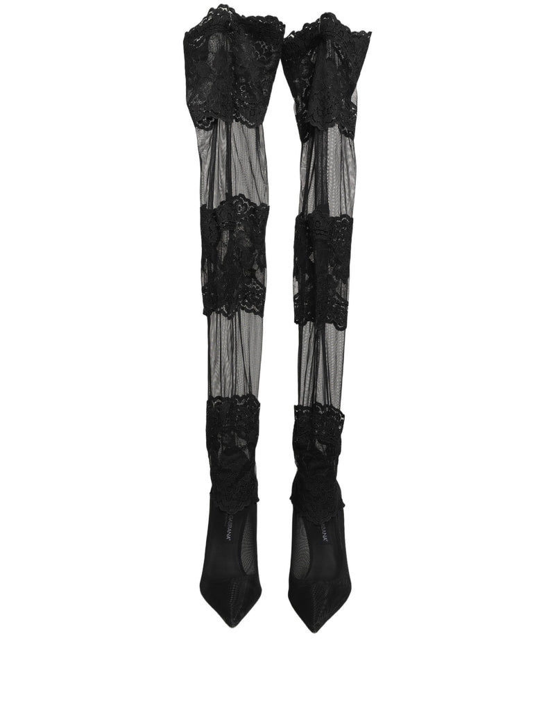 Botas negras por encima de la rodilla con tacón y diseño de calcetín de Dolce & Gabbana