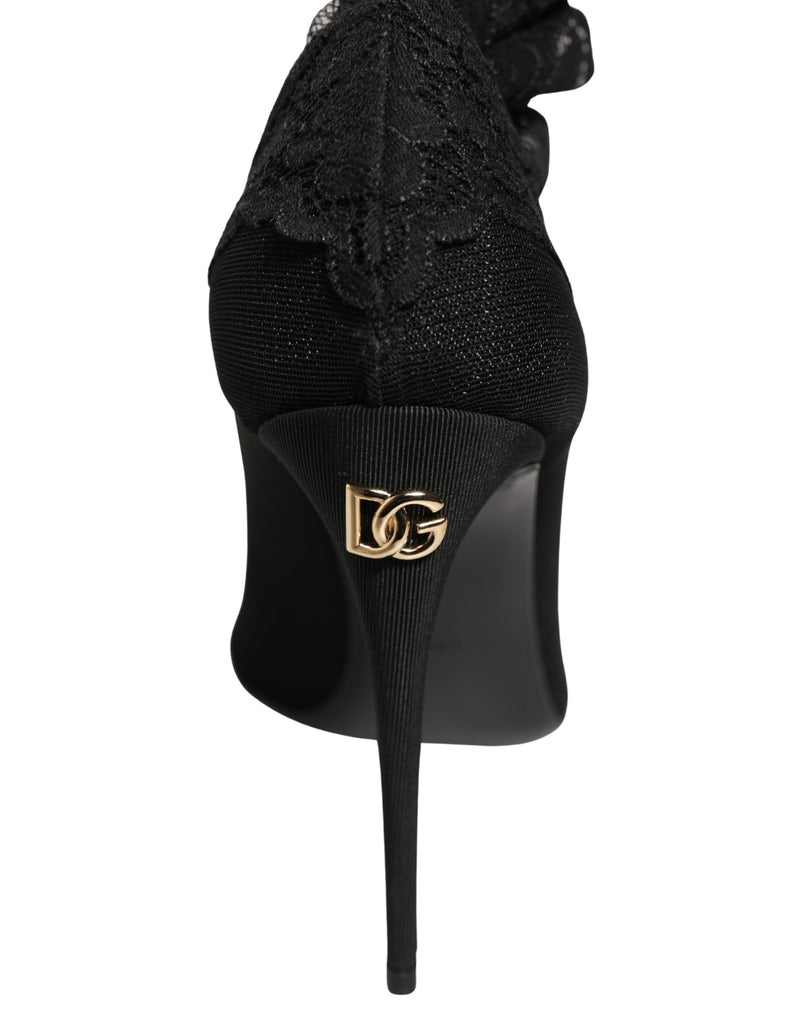 Botas negras por encima de la rodilla con tacón y diseño de calcetín de Dolce & Gabbana
