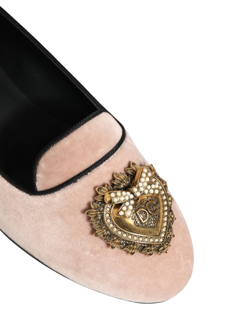 Mocassini bassi Dolce & Gabbana in velluto rosa Devotion