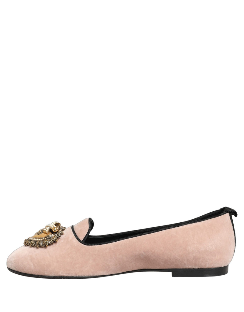 Mocassini bassi Dolce & Gabbana in velluto rosa Devotion