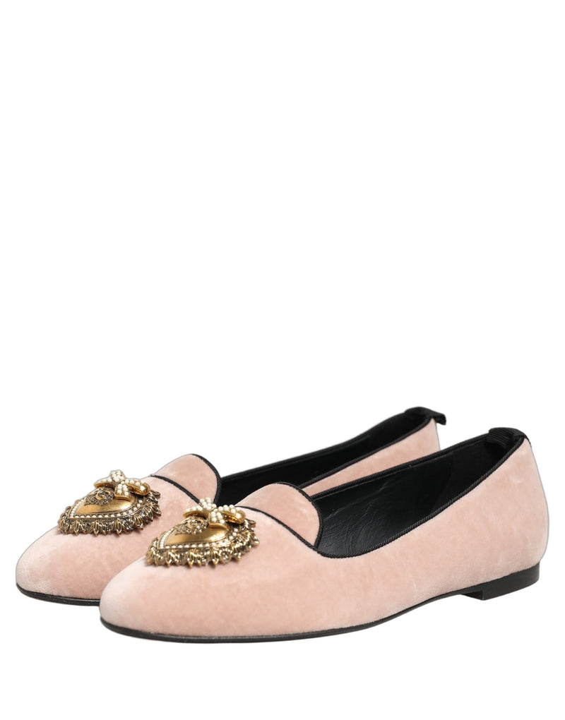 Mocassini bassi Dolce & Gabbana in velluto rosa Devotion