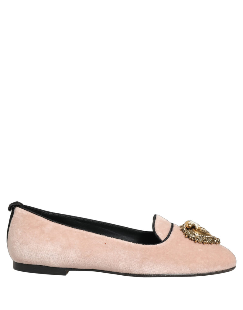 Mocassini bassi Dolce & Gabbana in velluto rosa Devotion