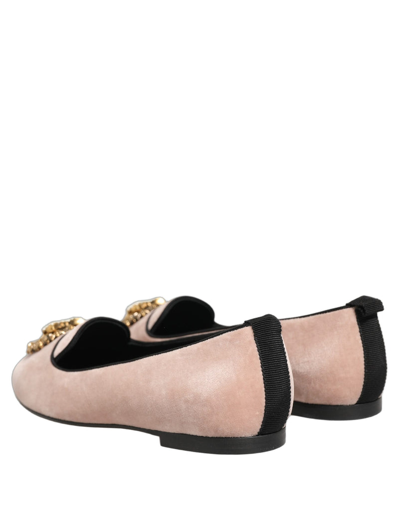 Mocassini bassi Dolce & Gabbana in velluto rosa Devotion