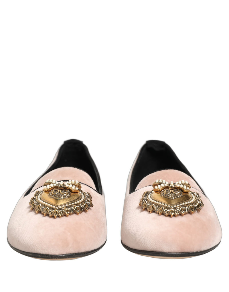Mocassini bassi Dolce & Gabbana in velluto rosa Devotion
