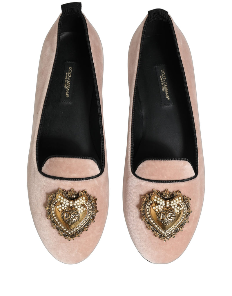 Mocassini bassi Dolce & Gabbana in velluto rosa Devotion