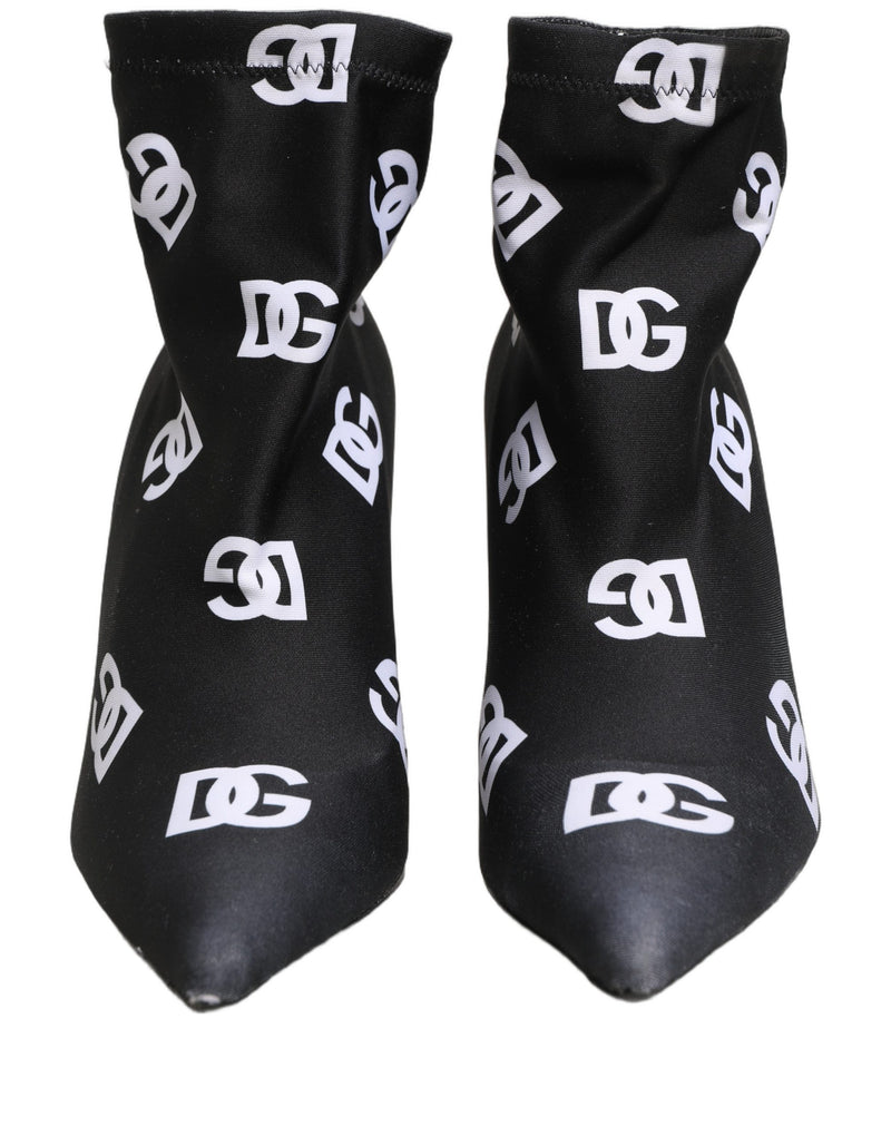 Botas de cano curto pretas com salto e logo em tecido elástico Dolce & Gabbana
