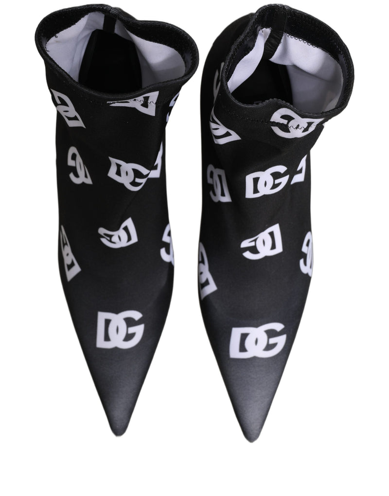 Botas de cano curto pretas com salto e logo em tecido elástico Dolce & Gabbana