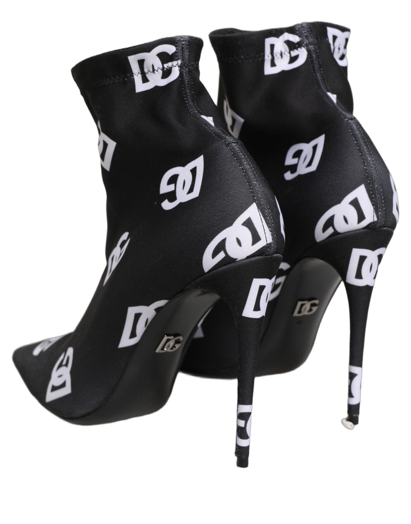 Botas de cano curto pretas com salto e logo em tecido elástico Dolce & Gabbana