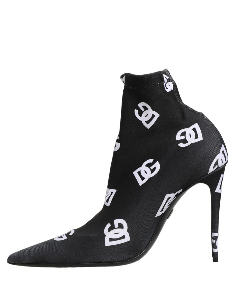 Botas de cano curto pretas com salto e logo em tecido elástico Dolce & Gabbana