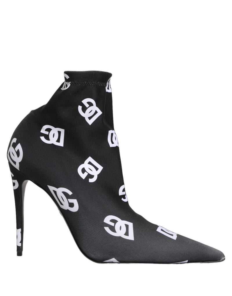 Botas de cano curto pretas com salto e logo em tecido elástico Dolce & Gabbana