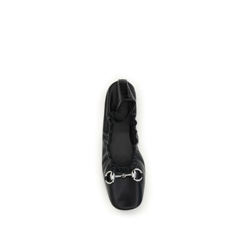 Gucci Black Calf Leather Bos Taurus Ballet Flats