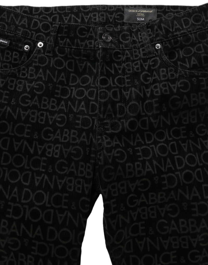 Jeans slim preto de algodão com monograma do logo Dolce & Gabbana