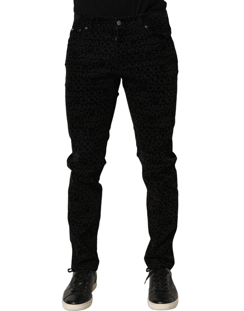 Jeans slim preto de algodão com monograma do logo Dolce & Gabbana