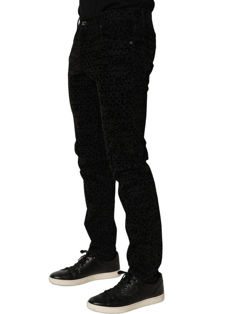 Jeans slim preto de algodão com monograma do logo Dolce & Gabbana