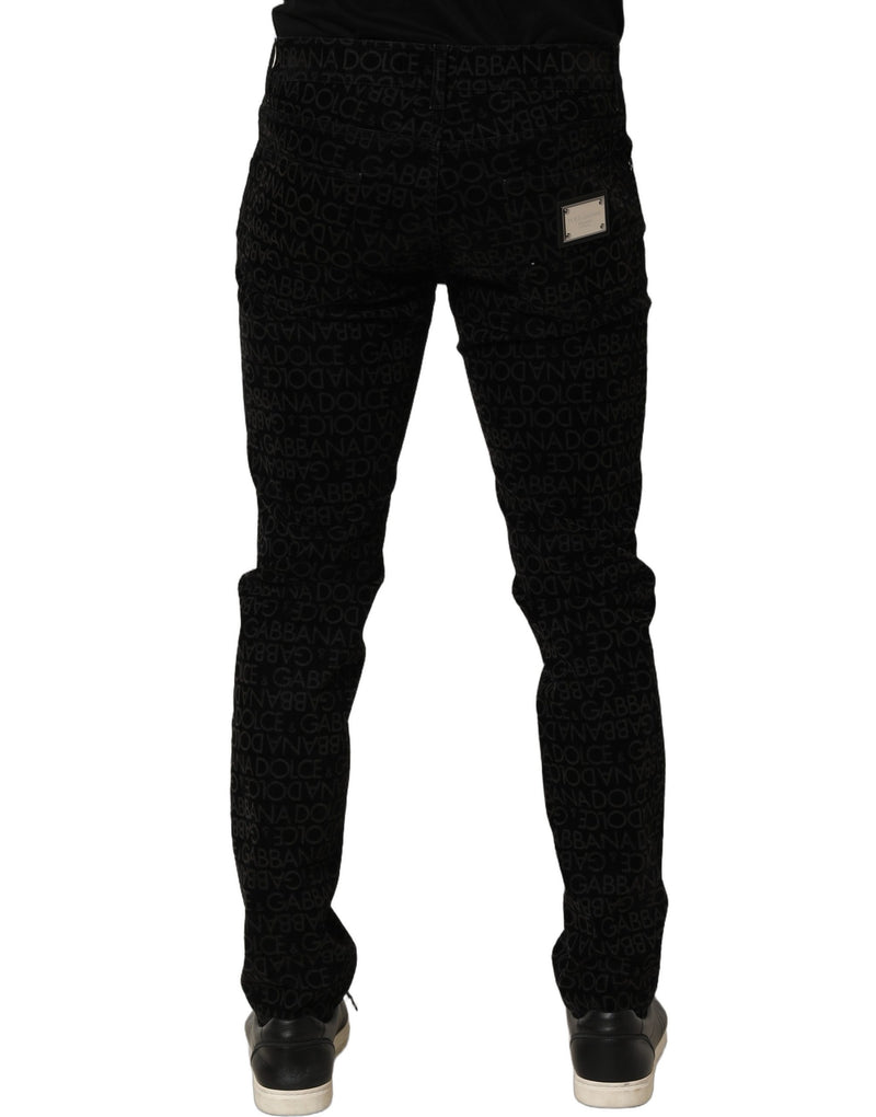 Jeans slim preto de algodão com monograma do logo Dolce & Gabbana