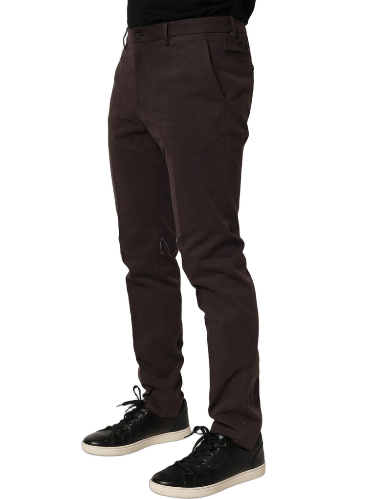 Pantalon de costume ajusté en coton marron Dolce & Gabbana