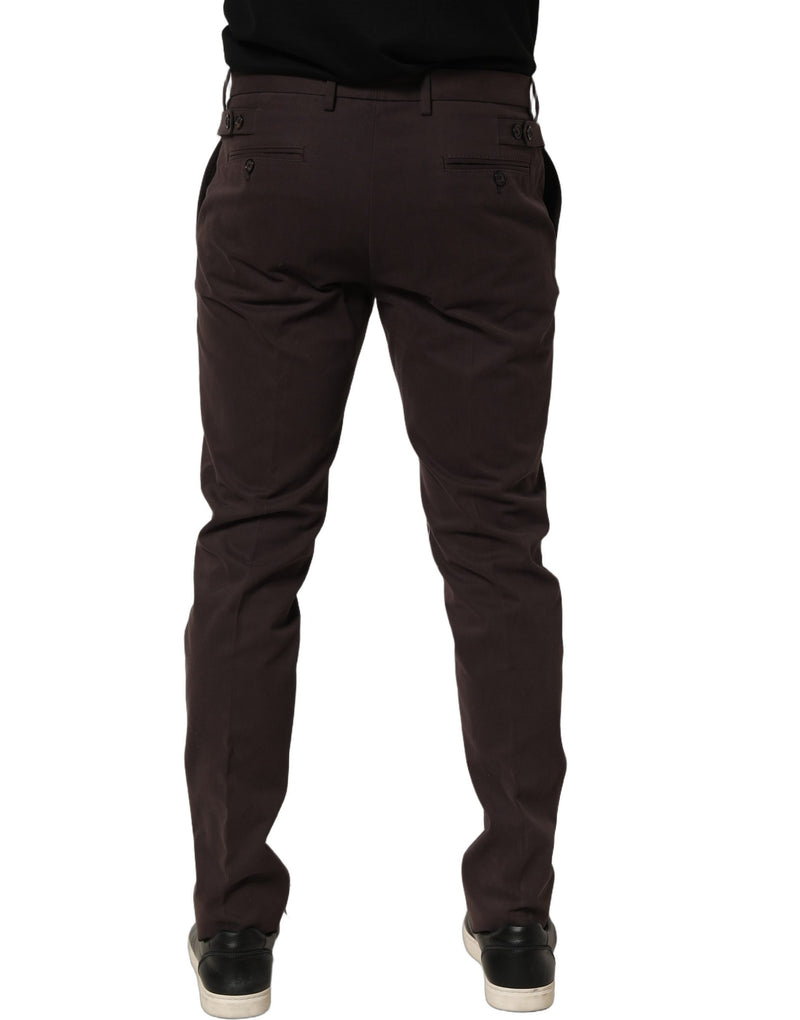 Pantalon de costume ajusté en coton marron Dolce & Gabbana