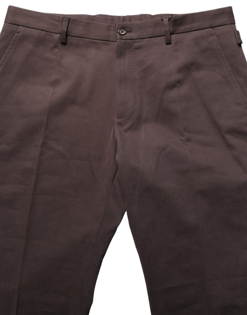 Pantalon de costume ajusté en coton marron Dolce & Gabbana