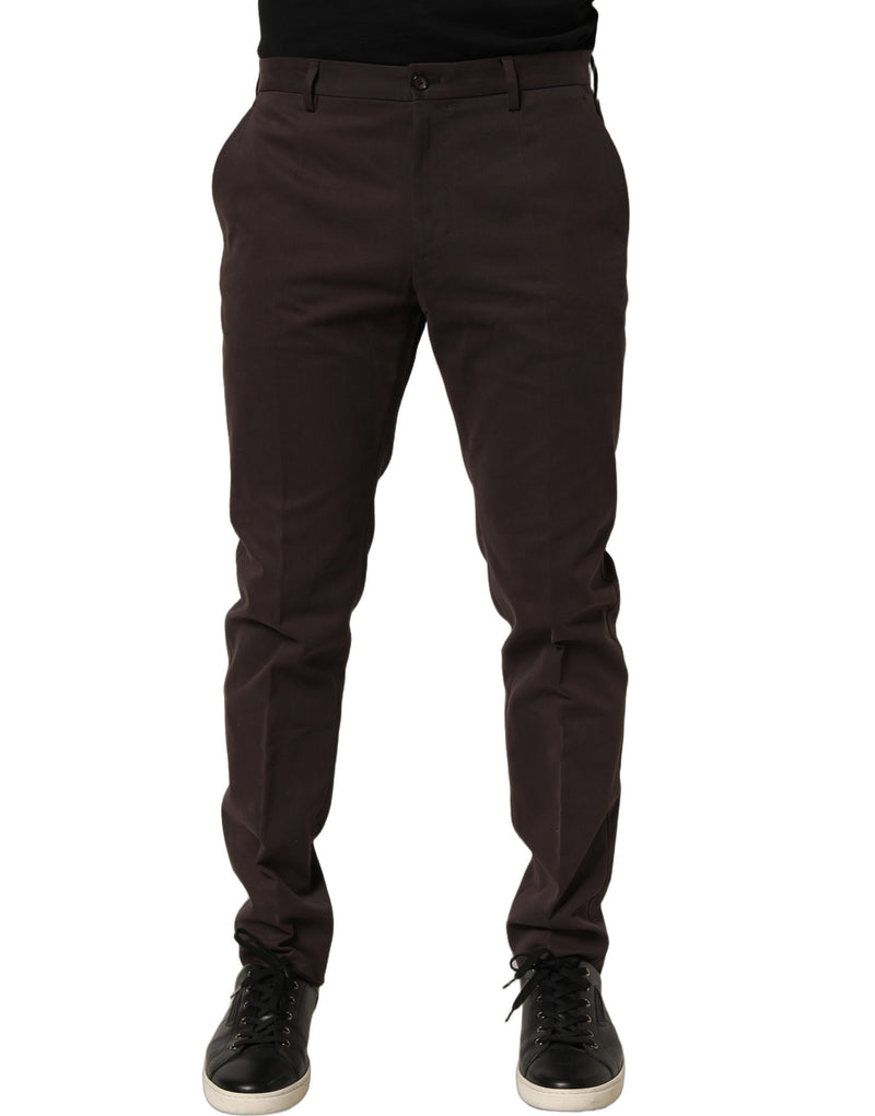 Pantalon de costume ajusté en coton marron Dolce & Gabbana