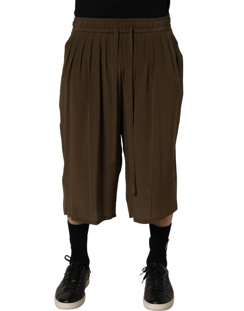 Pantaloncini bermuda a vita media con pieghe in seta marrone Dolce & Gabbana