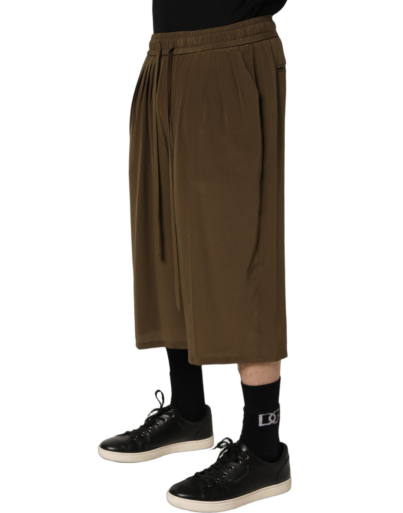 Pantaloncini bermuda a vita media con pieghe in seta marrone Dolce & Gabbana