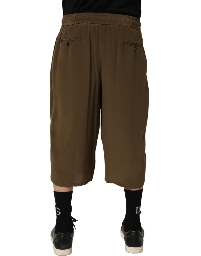 Pantaloncini bermuda a vita media con pieghe in seta marrone Dolce & Gabbana