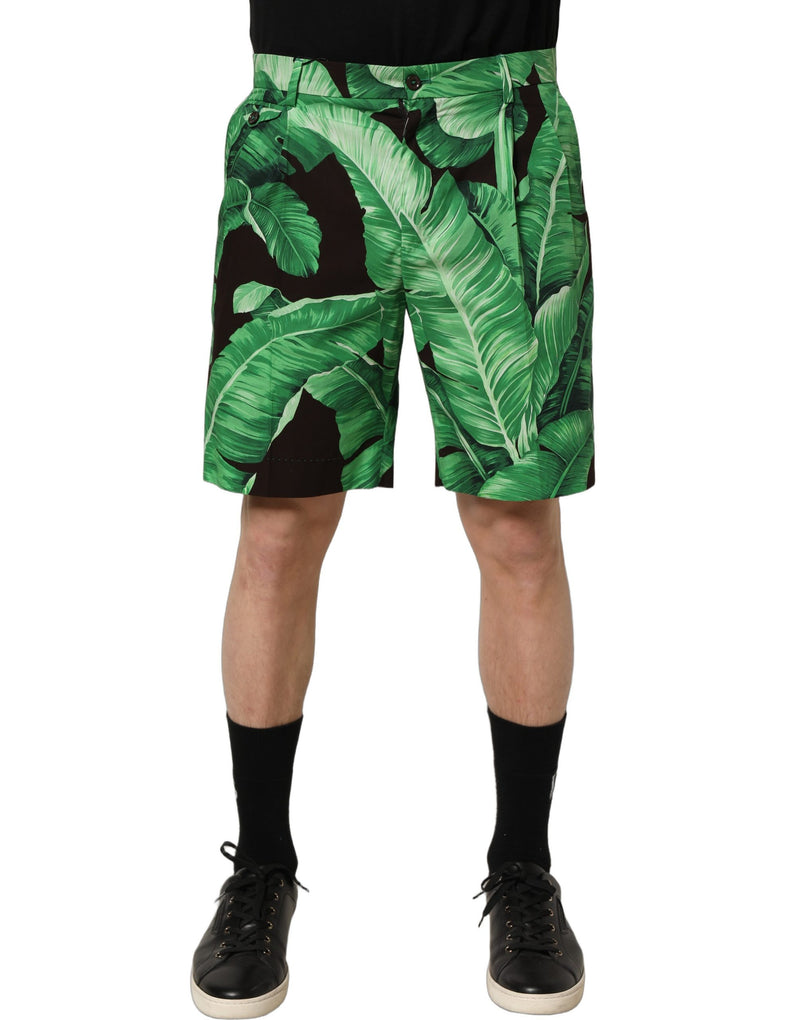 Bermuda masculina preta e verde com estampa de folha de bananeira Dolce & Gabbana
