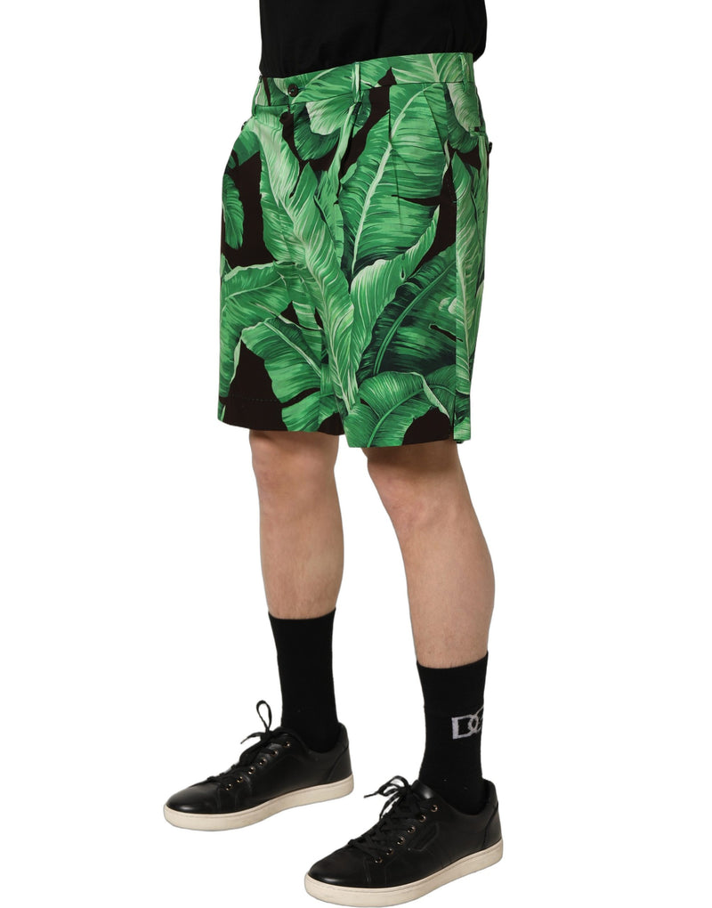 Bermuda masculina preta e verde com estampa de folha de bananeira Dolce & Gabbana