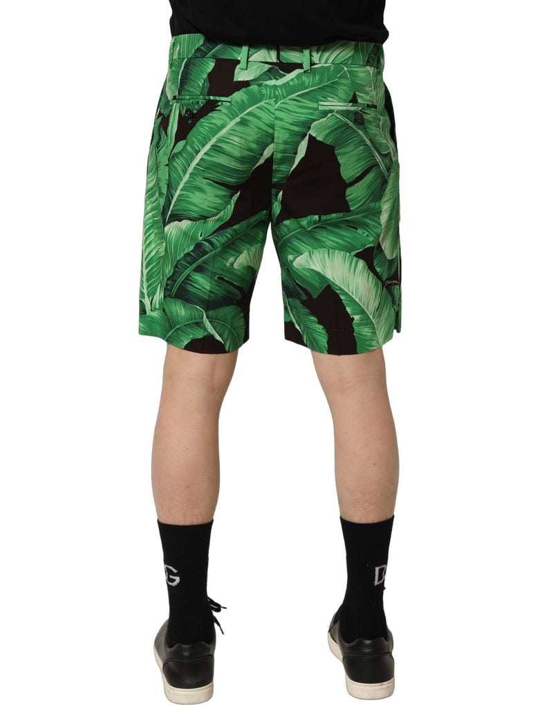 Bermuda masculina preta e verde com estampa de folha de bananeira Dolce & Gabbana