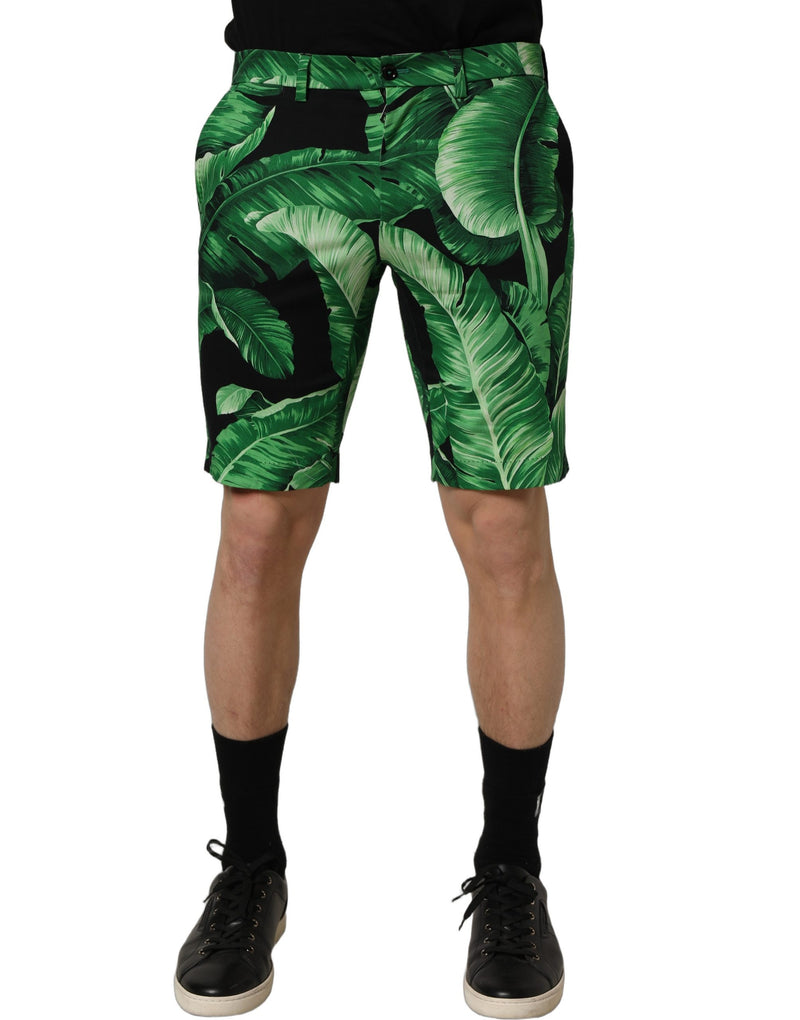 Shorts bermuda da uomo neri e verdi con foglie di banana Dolce & Gabbana