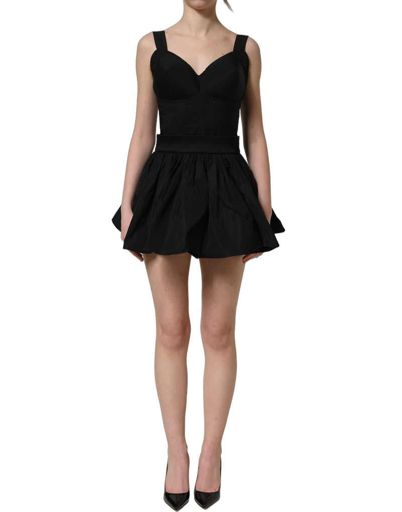 Vestido curto sem mangas em linha A de náilon preto Dolce & Gabbana