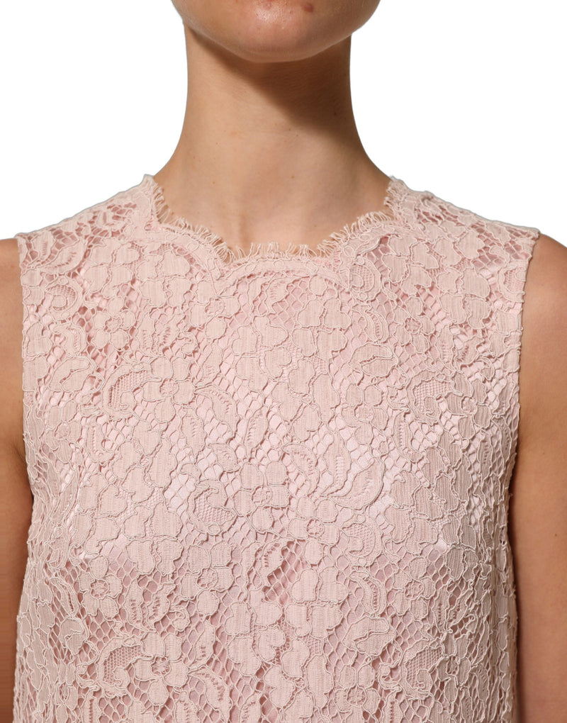 Minivestido rosa de algodón con encaje floral y sin mangas de Dolce & Gabbana