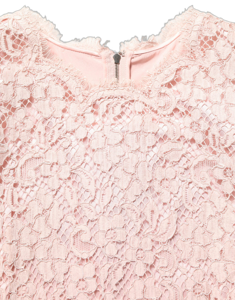 Minivestido rosa de algodón con encaje floral y sin mangas de Dolce & Gabbana