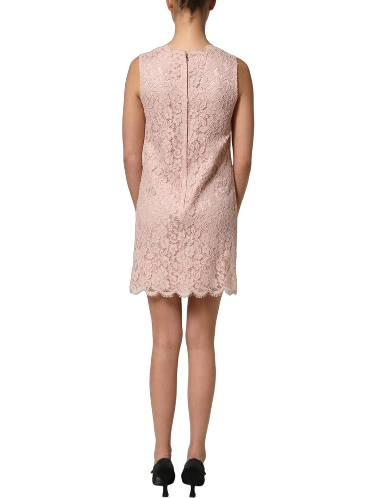 Minivestido rosa de algodón con encaje floral y sin mangas de Dolce & Gabbana
