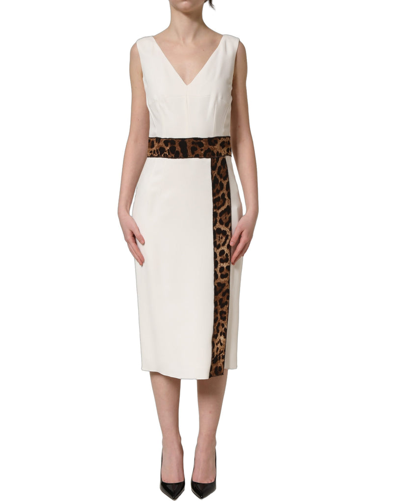Abito midi a tubino smanicato bianco con motivo leopardato Dolce & Gabbana