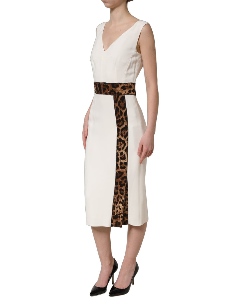 Abito midi a tubino smanicato bianco con motivo leopardato Dolce & Gabbana