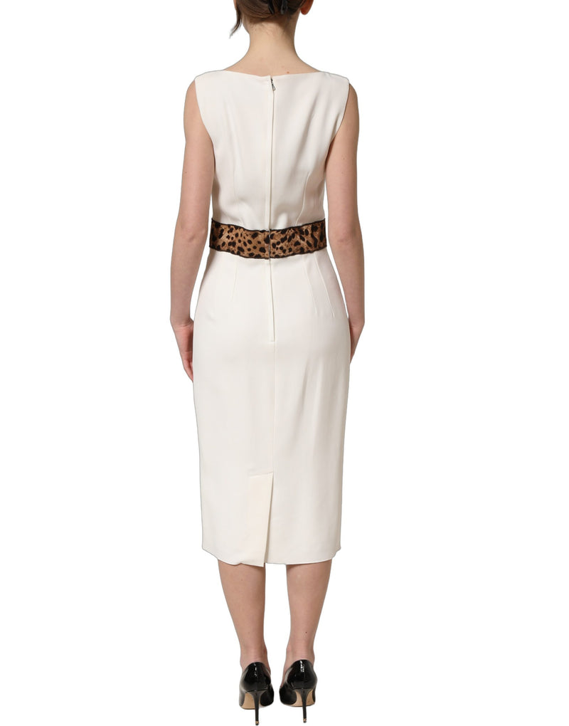 Abito midi a tubino smanicato bianco con motivo leopardato Dolce & Gabbana