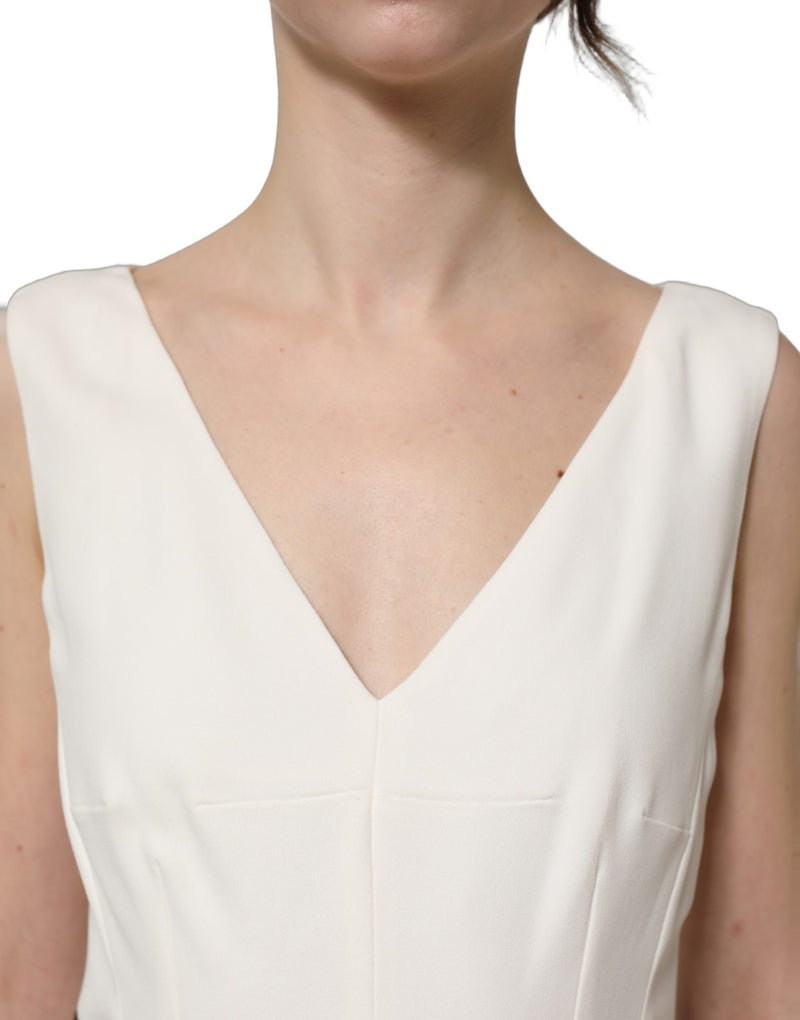 Abito midi a tubino smanicato bianco con motivo leopardato Dolce & Gabbana