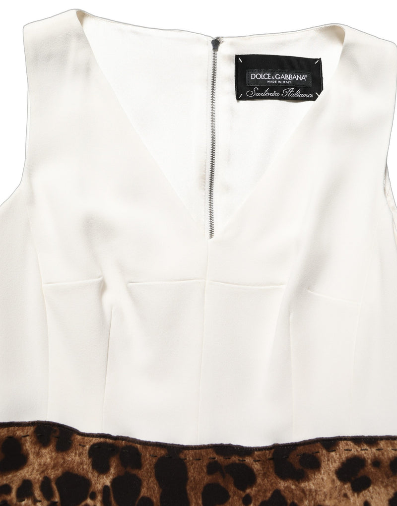 Abito midi a tubino smanicato bianco con motivo leopardato Dolce & Gabbana
