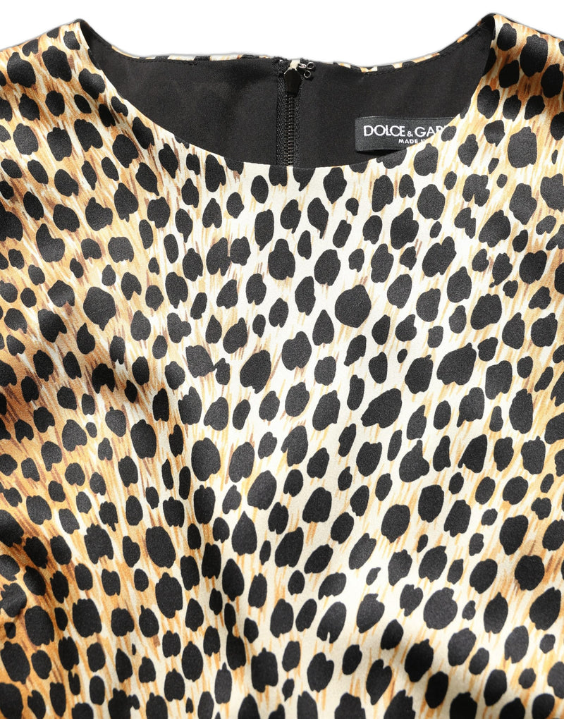 Miniabito marrone a maniche lunghe con stampa ocellotto Dolce & Gabbana