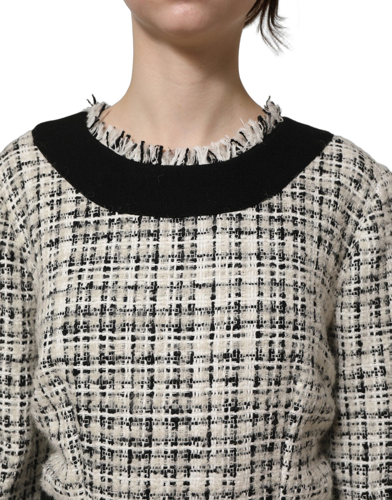 Vestido midi multicolor de tweed bouclé con bajo deshilachado de Dolce & Gabbana