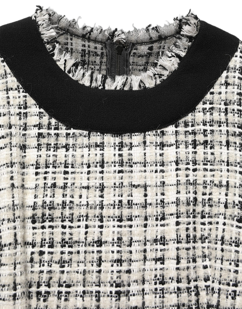 Vestido midi multicolor de tweed bouclé con bajo deshilachado de Dolce & Gabbana