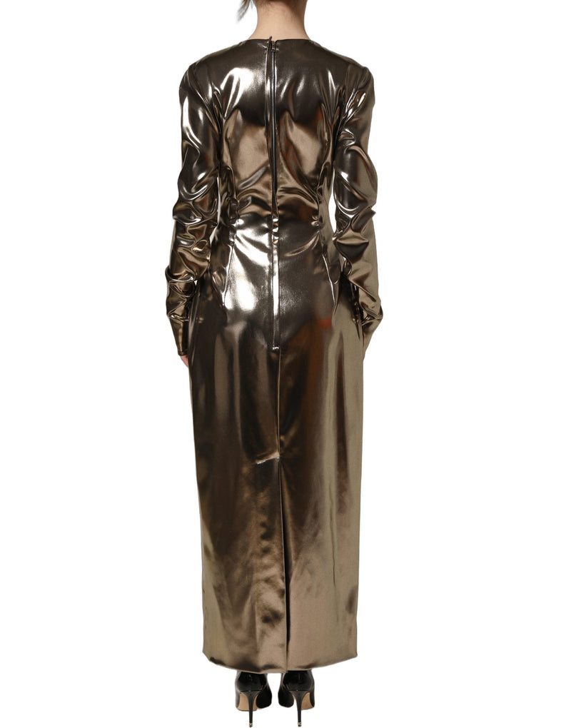 Vestido longo de manga longa em poliéster dourado metálico Dolce & Gabbana