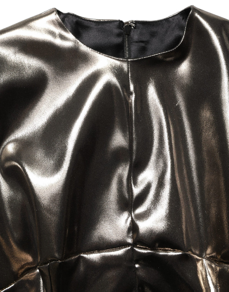 Vestido longo de manga longa em poliéster dourado metálico Dolce & Gabbana