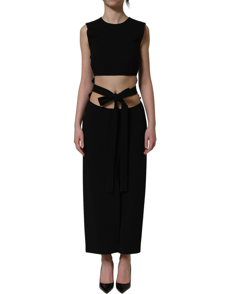 Vestido longo preto sem mangas com detalhe vazado Dolce & Gabbana