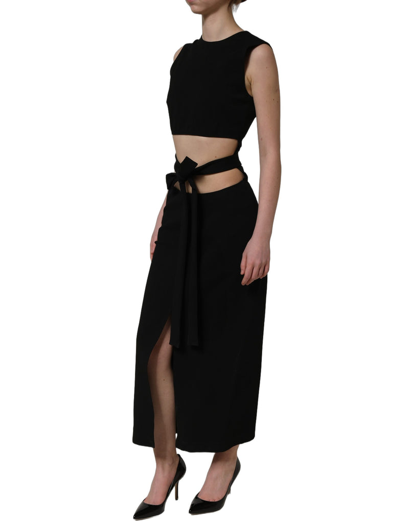 Vestido longo preto sem mangas com detalhe vazado Dolce & Gabbana