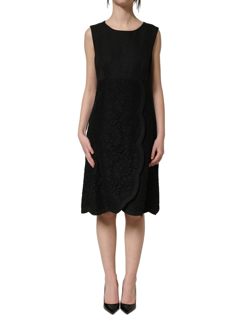 Robe droite noire sans manches en dentelle florale Dolce & Gabbana